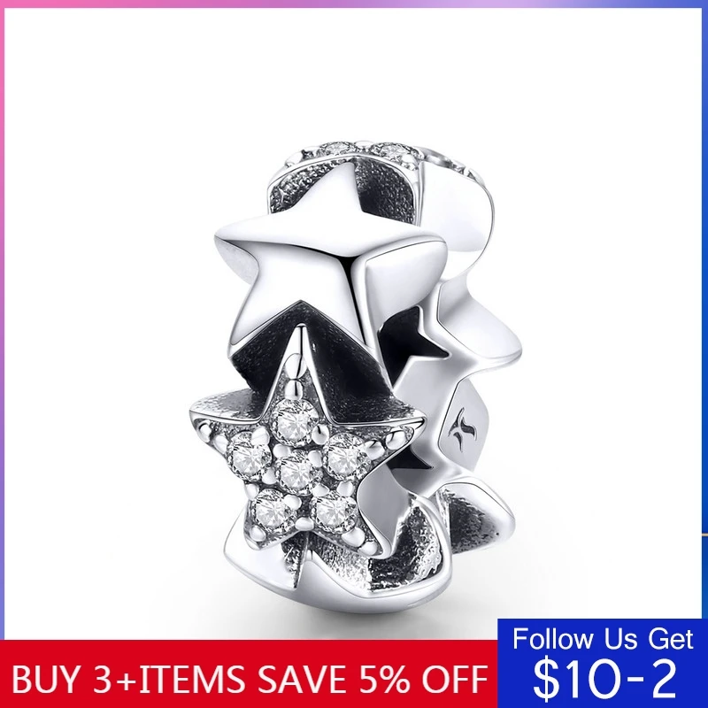

CodeMonkey Genuine 925 Sterling Silver Little Star to Star Beads Clear CZ Spacer fit Women Bracelets Bangles Jewelry Making C929