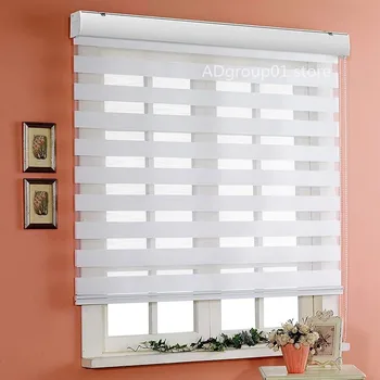 

White Custom Zebra Roller Shades Combi Day and Night Blind Curtain Drape Dual Layer Sheer or Privacy Window Blinds Striped Dove