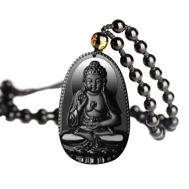 Colgante de Buda obsidiana colgante Jade para hombres y mujeres collar cuentas cortina transporta matorrales co | Дом и сад