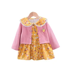 Nueva primavera niño Casual ropa de bebé otoño niñas ropa de niños Chaqueta de algodón encaje vestido 2 unids/set niños chándal de moda