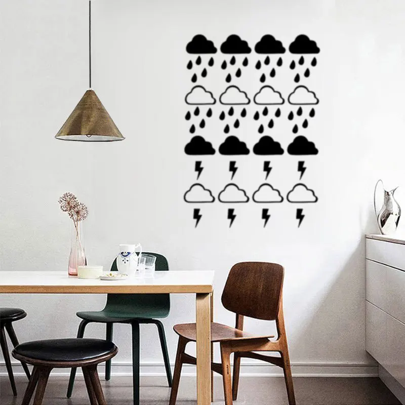 

Cloud with Rain Wall Decals Wallpaper Lightning Raindrop Cloud Wall Stickers Modern Kids Room Cute Wall Decor Poster
