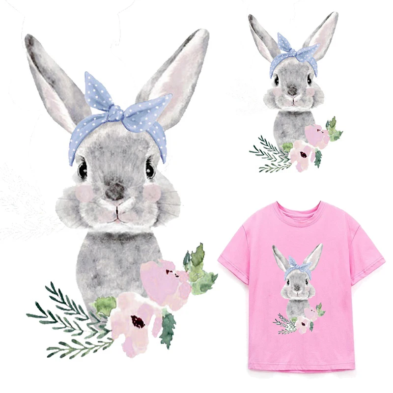 

Cute Rabbit Patch Thermo Stickers Iron On Transfer For clothes Stripes Patches For Clothing Heat Transfer Vinyl Stickers Badges