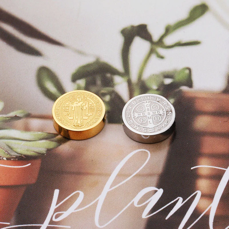 Stainless Steel Religion San Benito Medal Bead For Necklace Making Saint Benidict Bead Charm Mirror Polished Wholesale 10pcs