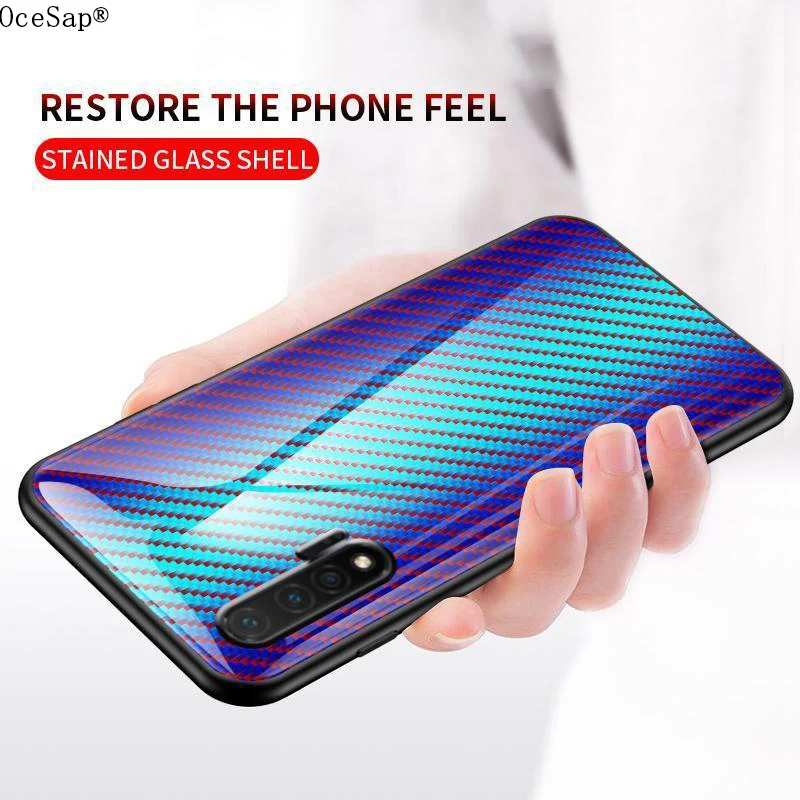 OceSap For Huawei Nova 6 Case Carbon Fiber Tempered Glass Back Cover 6SE 5 Pro 5i 5T 3 3i Coque Fundas | Мобильные телефоны и