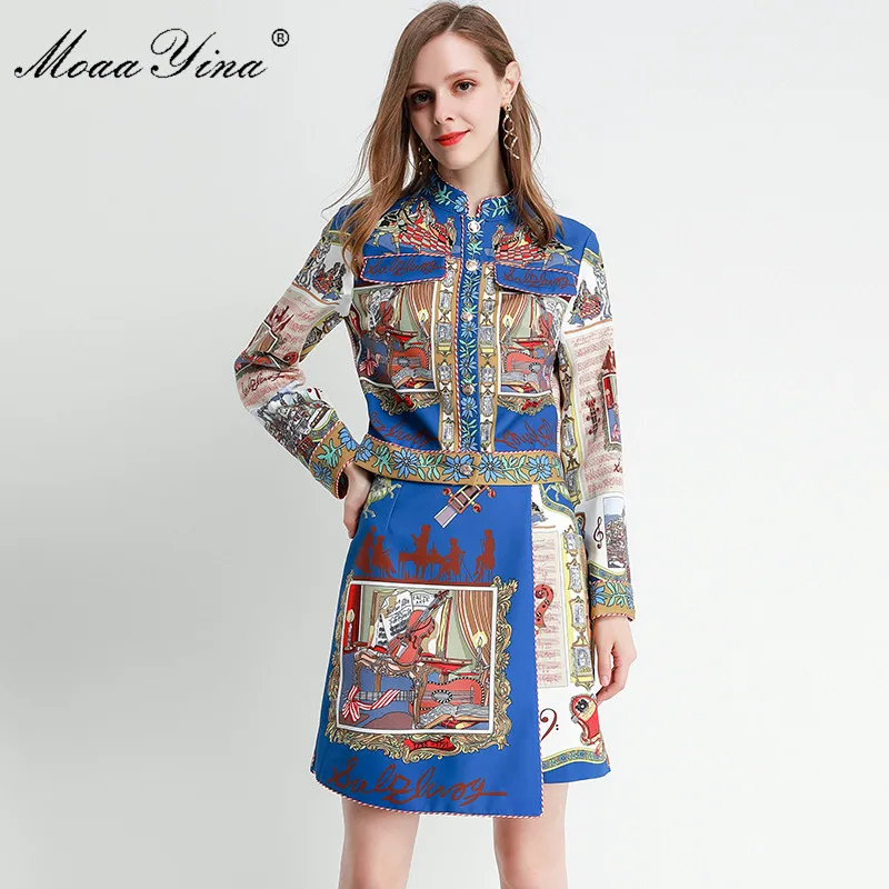 

MoaaYina Fashion Designer Set Spring Autumn Women Long sleeve Musical theater Shirt Tops+Short skirt Elegant Two-piece set