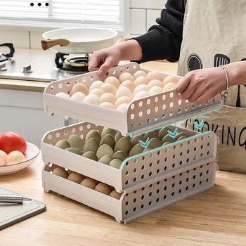

Kitchen Stackable Egg Storage Box 30-Grid Portable Egg Storage Rack Drawer-Type Refrigerator Fresh-Keeping Egg Storage Box