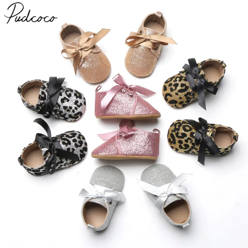 

Pudcoco Baby Glitter First Walkers Baby Tassel Bow Soft Sole Shoes Infant Boy Girl Toddler Solid Leopard Moccasin 0-18M