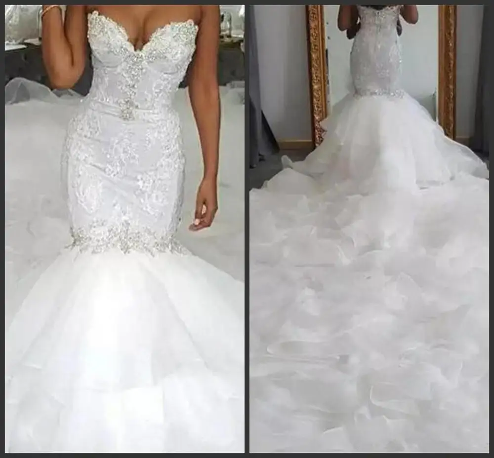 tiered lace mermaid wedding dress with beading