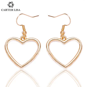 

CARTER LISA Gold Heart Dangling Drop Hook Earrings For Women Girl Ethnic Fashion Jewelry Party Valentine's Gifts 2019