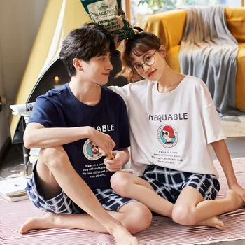 

Couples Pajamas Female Summer Cotton Thin Pure Cotton Cute Men Homewear Set May Go out Casual 2020 New Style