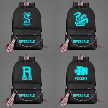 

New Women USB Chain Travel Backpack Luminous Blue Light Riverdale Prints Boys Girls Kids School Bag Canvas Men Bagpack Bookbag