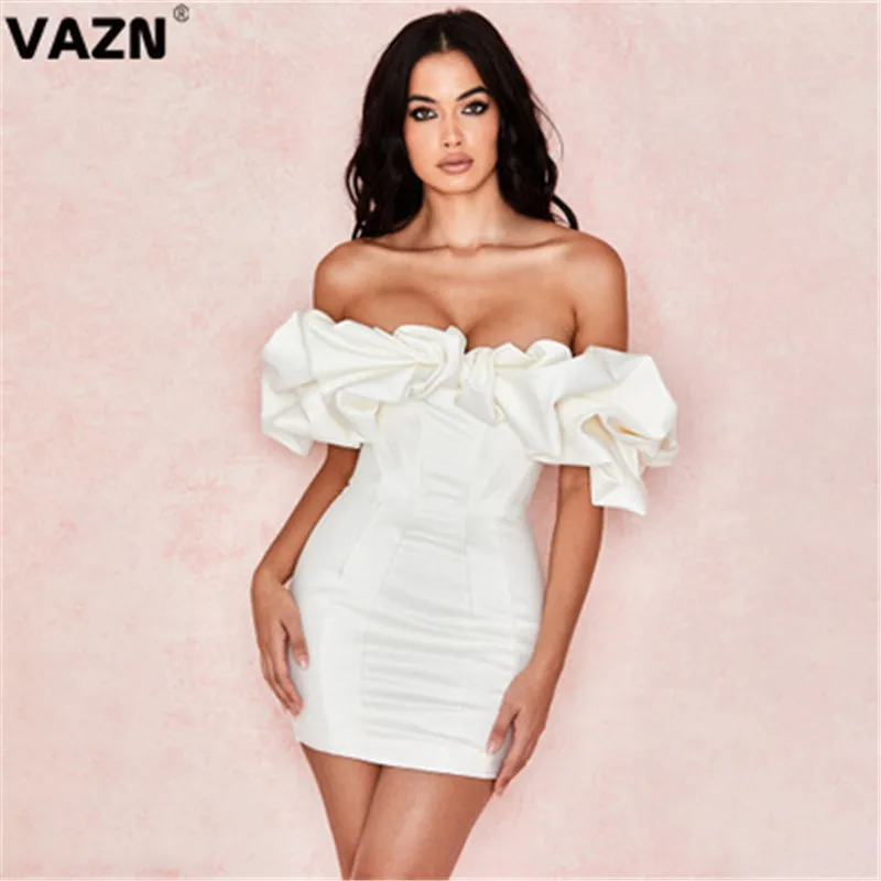 VAZN, горячее предложение, свежее, прозрачное, просвечивающее, милое, для взрослого возраста, сексуальное, Клубное, модное, без бретелек, одноцветное, с коротким рукавом, с высокой талией, женское, тонкое, мини-платье