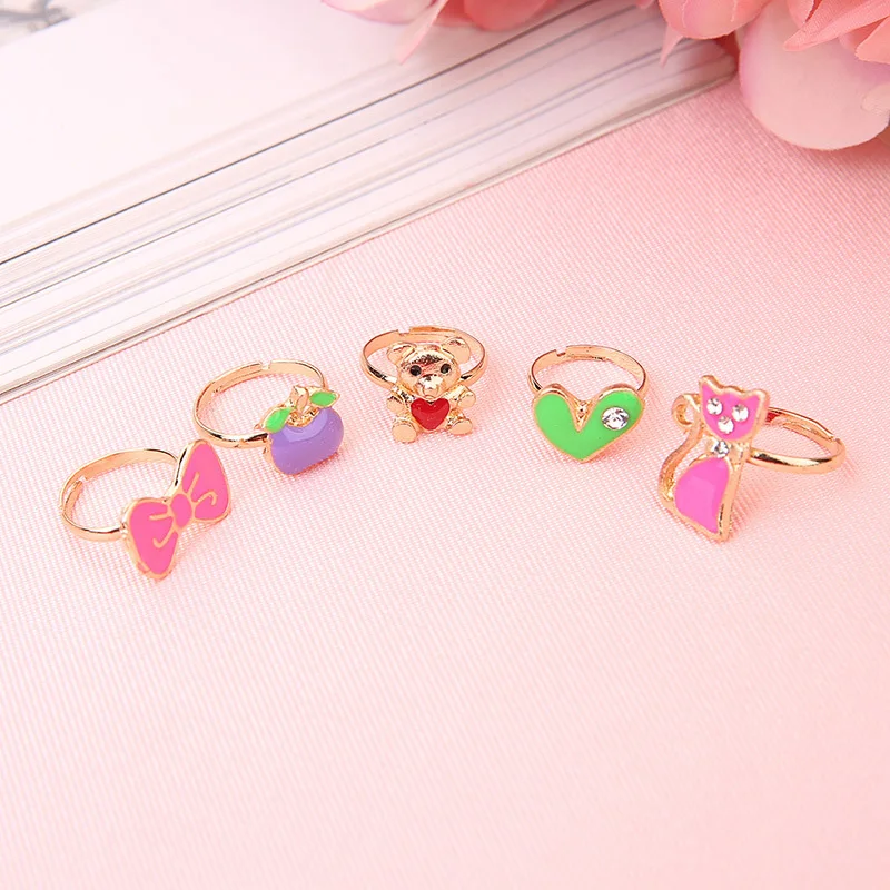 Cute Cartoon Kids Rings Kawaii Korean Children Girls Flower Alloy Finger Ring Child Jewelry Gift Adjustable Rings 10pcs finger ring adjustable rings