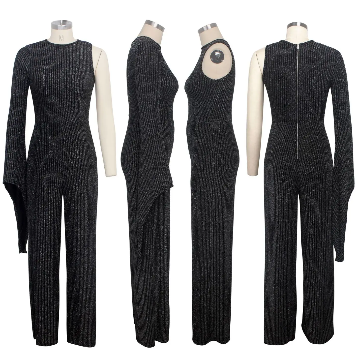 Black Rompers Autumn Winter Clubwear Overalls O Neck Long Sleeve Lace Romper Sexy Night Club Blue Flare Jumpsuit Party Bodysuit