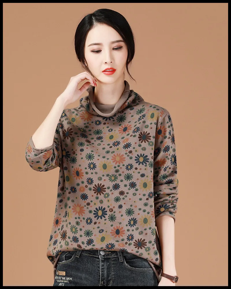 High-grade new women's retro pattern design casual all-match comfortable soft breathable fashion no-iron flower pattern pullover High-grade new women's retro pattern design casual all-match comfortable soft breathable fashion no-iron flower pattern pullover
