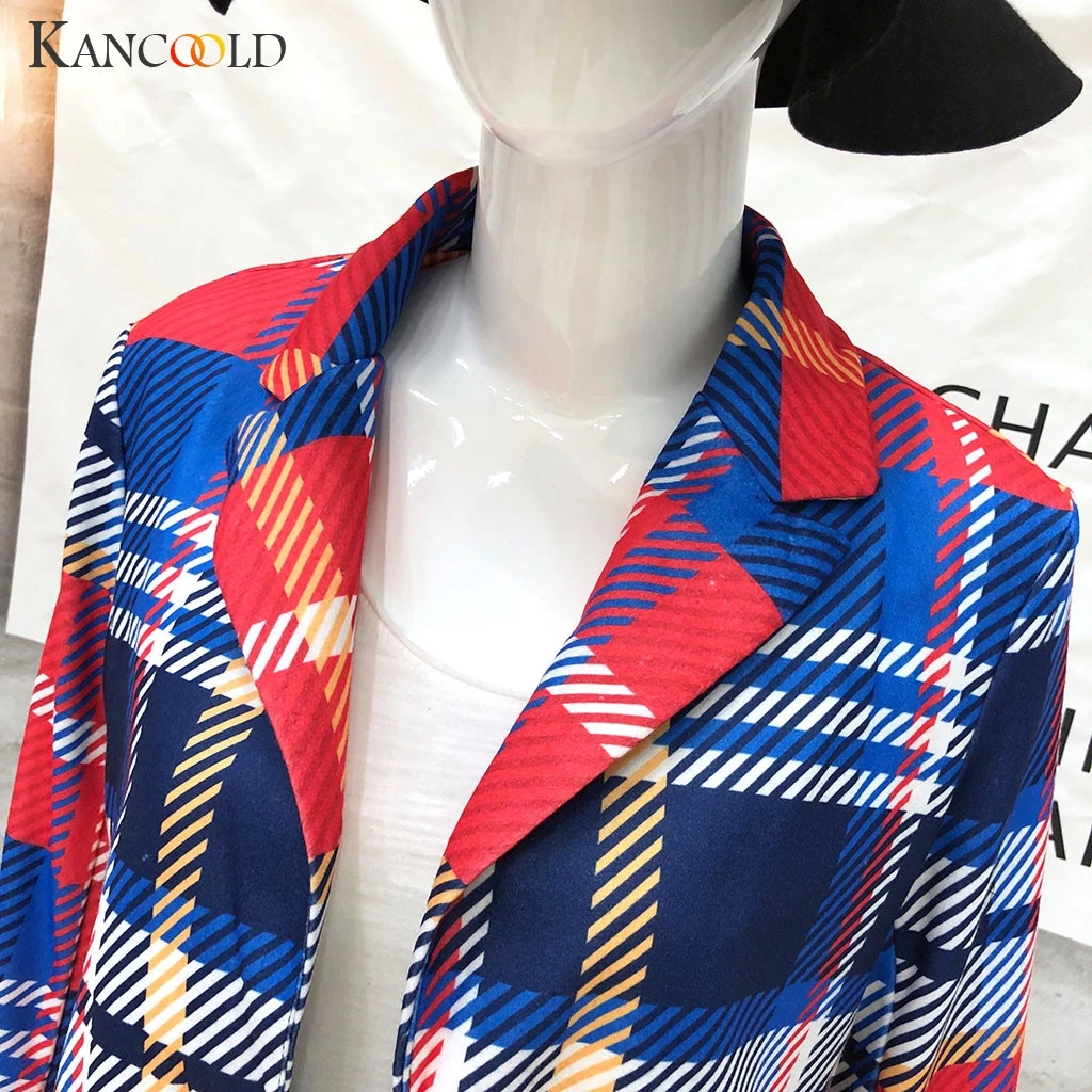 Женская клетчатая офисная куртка KANCOOLD винтажная осенняя с длинным рукавом