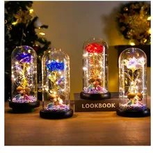 Beauty and The Beast Preserved Roses In Glass Galaxy Rose Flower LED Light Artificial Flowers Christmas Valentine Gift for Girls