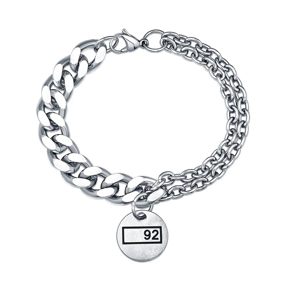 

Titanium Steel Bracelet Men Jewelry Hip Hop Silver Color Male Cuban Chain Digital Round Domineering Metal Male Bracelet Gift