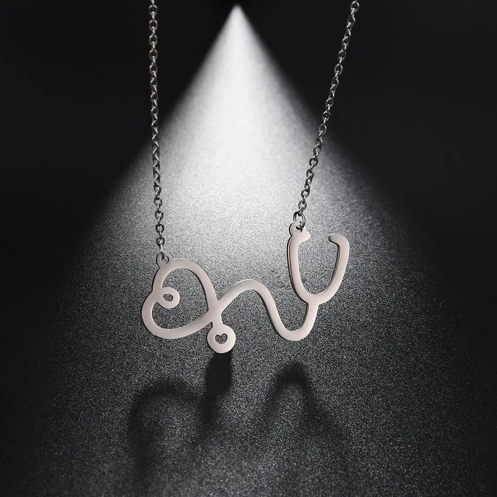 My shape Stethoscope 316L Stainless Steel Necklace Silvery Women Necklaces Pendant Choker Jewelry Fashion Gift For Girls | Украшения и