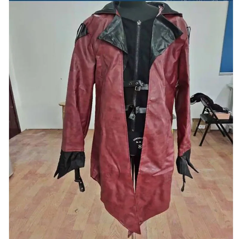 Стимпанк готический смокинг плащ с отложным воротником с капюшоном кожаная куртка вида ласточкин хвост костюм убийцы Хэллоуин для мужчин размера плюс