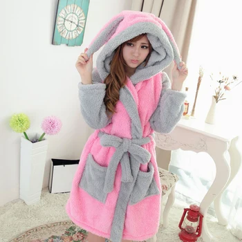 

Velvet Warm Hooded Fashion Female Robe Coral Fleece Pajamas Animal Cute Cartoon Nightgown with Sashes Robe Woman Nightdress