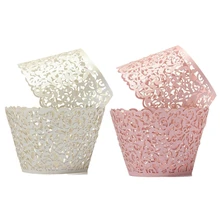 24X филигранная лоза торт кекс обертки Чехлы украшения для свадьбы дня рождения слоновая кость белый и розовый