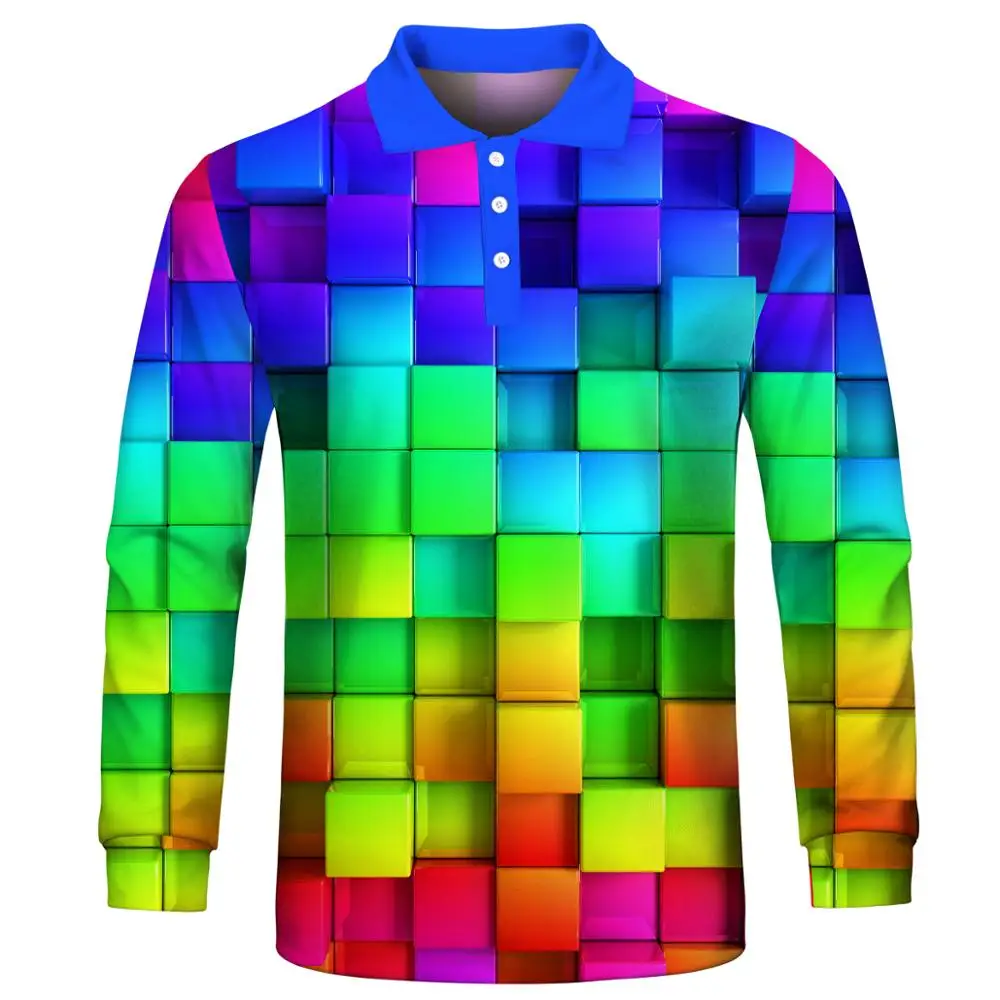 

YFFSHI 3D Rainbow Colors Polo Shirts Casual Color Grid Men Tops Breathable Polyester Fashion Polo Shirts Homme Fast Ship S-7XL
