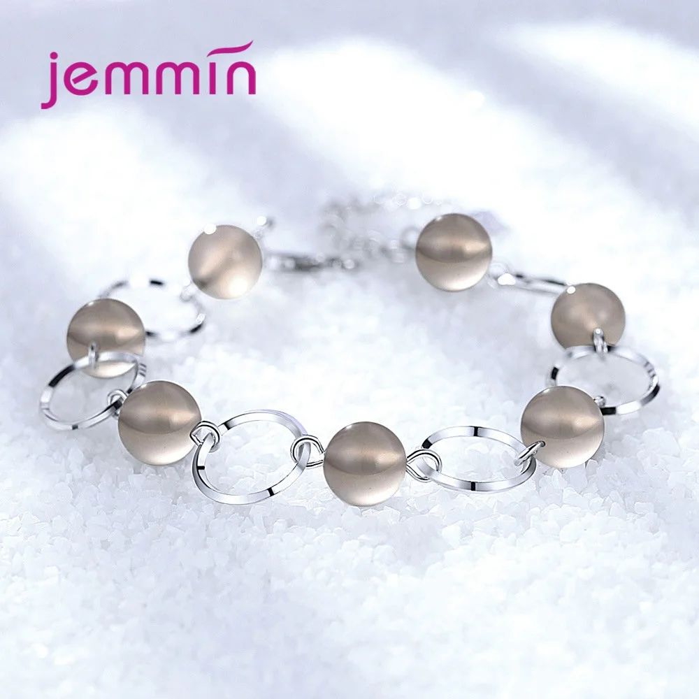 Unique 925 Sterling Silver Bead Loop Strand Woman Girl Bracelets Ball Round CZ Crystal Elegant Date Appointment Bangle Wristband