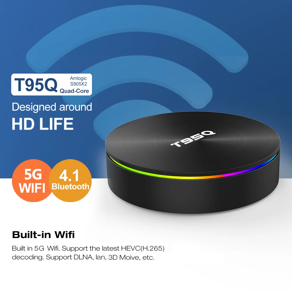 

T95Q Android 8.1 TV Box Amlogic S905X2 Quad Core 4GB 32GB BT4.1 Smart 4K Set Top Box H.265 Dual WiFi 1000M USB3.0 Media Player