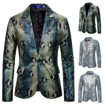 

Male Stage Costume Fish Scale Print Suit Dress Gown Coat Men'S Blazer Nightclub Performance Clothing Evening Party Wear DT1818