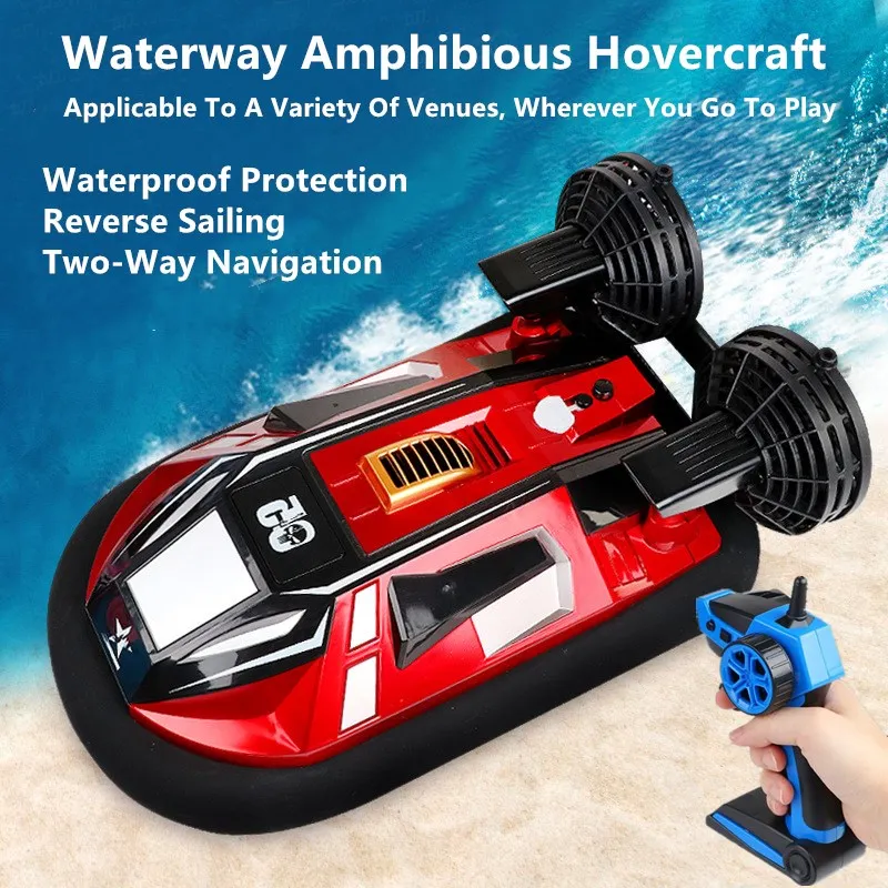 

Toys Electic Boat 2.4G RC Red Amphibious Hovercraft Waterproof High Speed Drift Reverse Navigation Anti-Collision Fuselage Ship