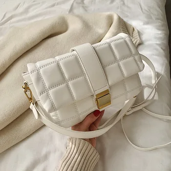 

SWDF Women Handbag New 2020 Spring Fashion Messenger Bag Simple Brand Plaid Lock Shoulder Small Square Crossbody Bag for Women