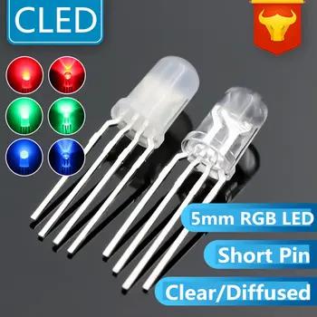 

Free shipping ROUND short pin 5mm RGB led Transparent/diffused 4-PIN multicolor dip led RGB full color light diode
