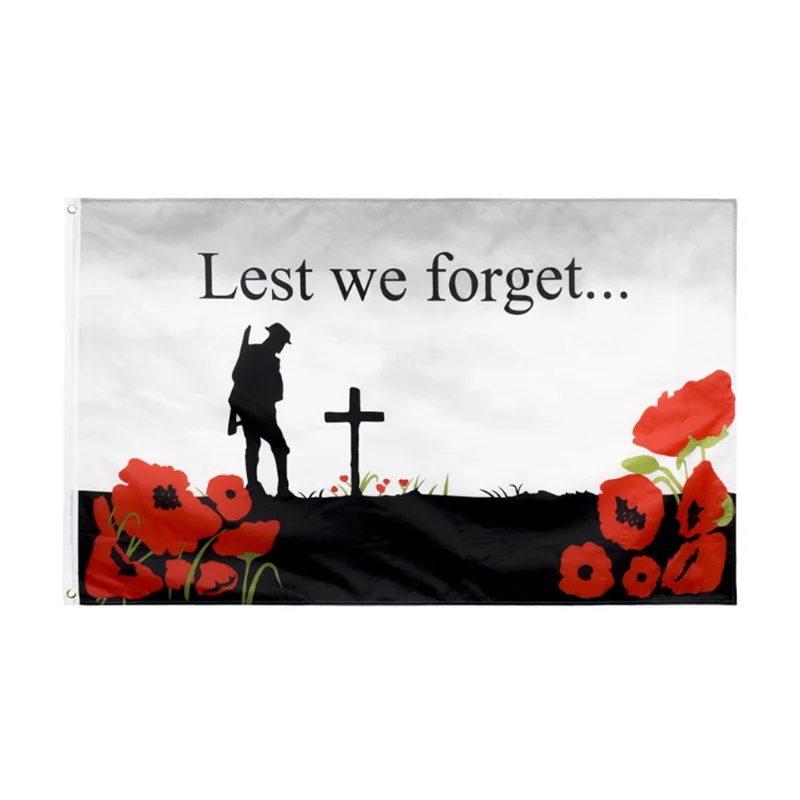 

3x5 Feet LEST WE FORGET Flag ANZAC Poppy Remembrance Day Flag with 2 Brass Grommets G4