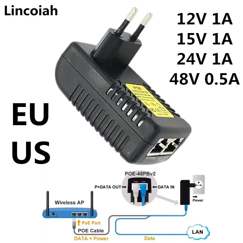 PoE источник питания 12 В 24 в 48 Вт POE инжектор Ethernet адаптер для CCTV камеры