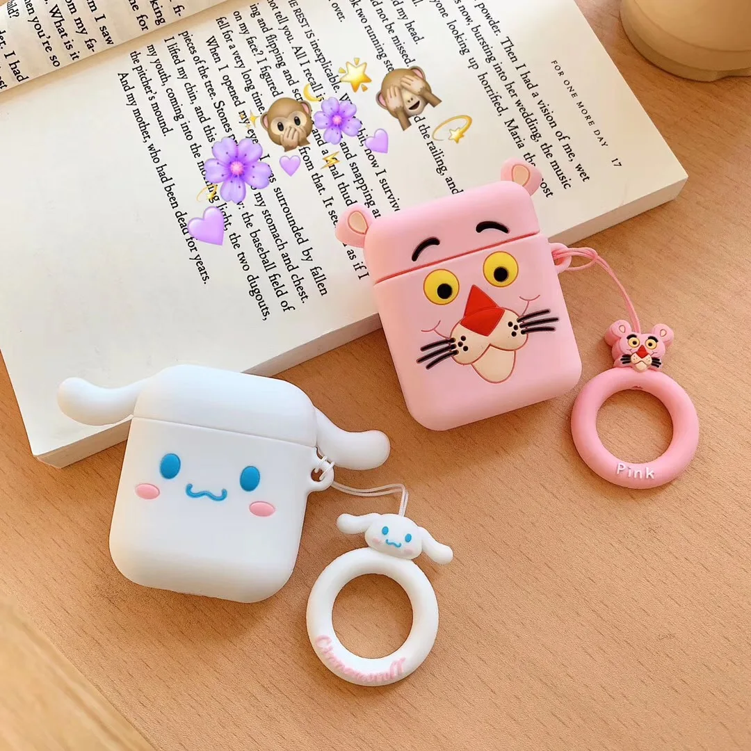 Earphone Case For Airpods Case Cute Clown Cartoon Pink Panther Cover For Apple Air pods 2 Accessories For Earpods Ring Strap