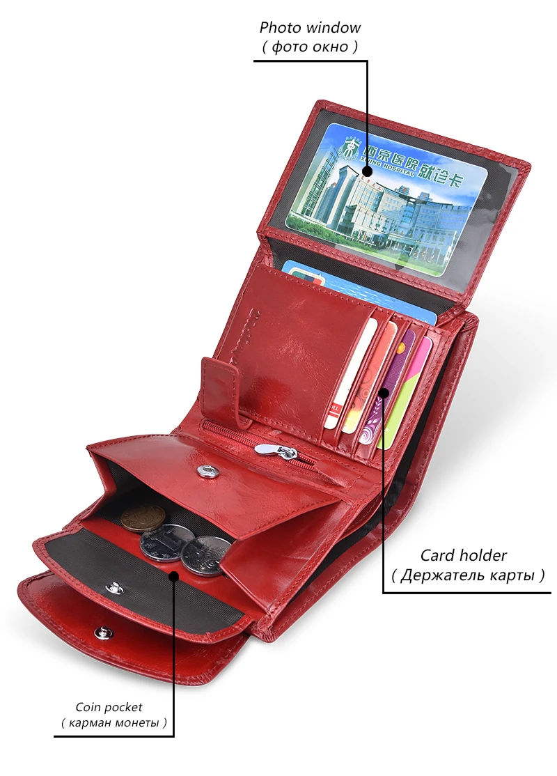 DICIHAYA, винтажный Женский кошелек из натуральной кожи, RFID, с карманом для монет, короткие кошельки, Красный, маленький кошелек с держателями для карт, женский кошелек