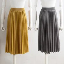 Осенне-зимняя новая плиссированная юбка из искусственной кожи, Женская эластичная юбка с высокой талией, однотонная облегающая юбка длиной до колена, миди, трапециевидная Юбка Faldas Saia