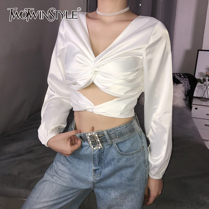 TWOTWINSTYLE пикантные открытые Для женщин вечерние футболка с v образной горловиной