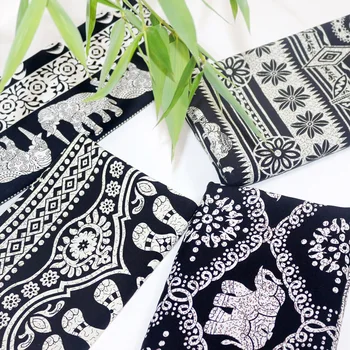 

High Quality Black/White Cotton Viscose Fabric Ethnic Elephant Printed Fabric Viscose Soft Dress Pajamas Material Rayon Fabrics