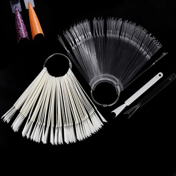 

50pcs/set Nail Display Design Tools Extra-Long Fingernail Manicure Showing Card Sharp Fan Shaped Practice Sticks Clear Natural