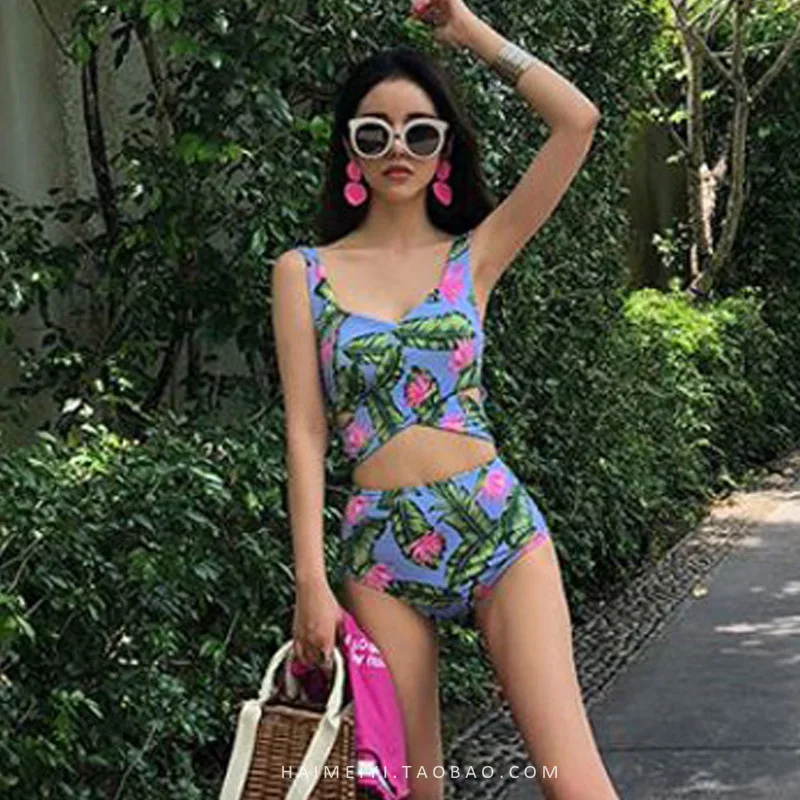 

Summer New Style Online Celebrity-Printed Large Bust Small Bust High-waisted Belly Covering Slimming Two-piece Swimsuits Women's