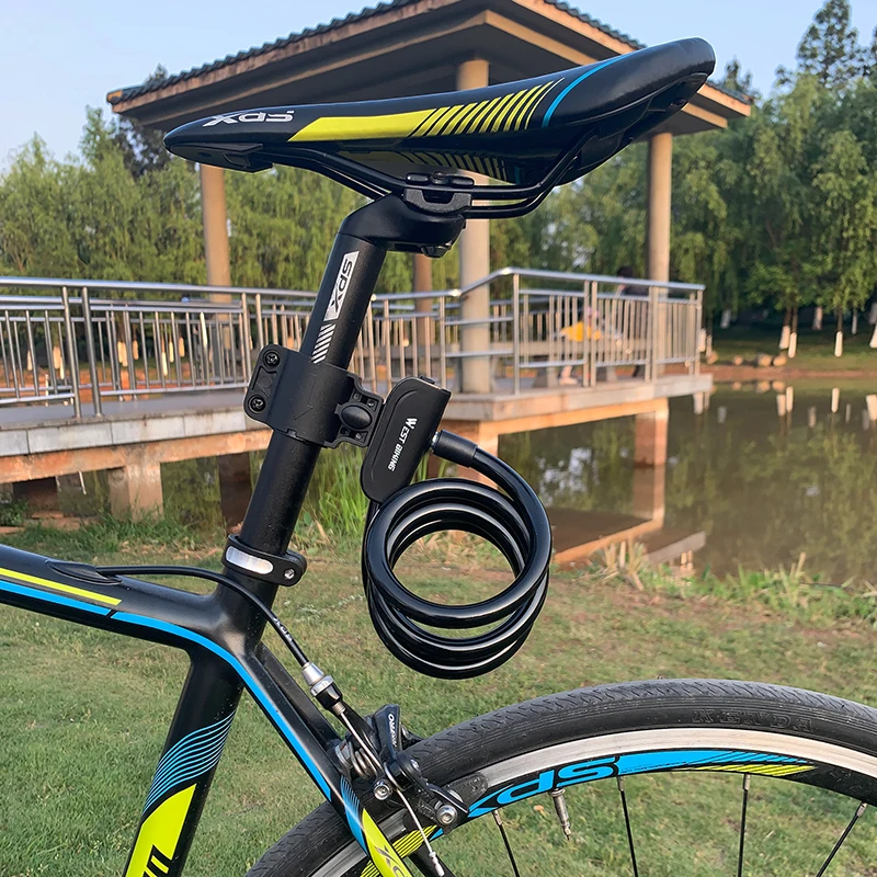Bicycle lock WEST BIKING Bicycle Cable Lock Outdoor Cycling Anti-theft With Keys Steel Wire Security Bike Accessories 1.2M
