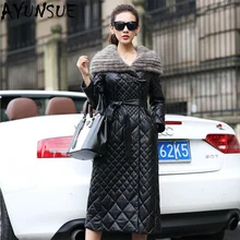 Пальто из овчины для женщин, куртка из натуральной кожи, Женская куртка с воротником из натурального меха норки,, зимнее пальто, верхняя одежда, chaqueta mujer L2497