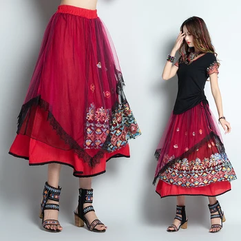 

Fashion Irregular Mesh Casual Skirts High Waist Loose Brief Summer Skirt Embroidery Vintage Plus Size Korean Skirt Women