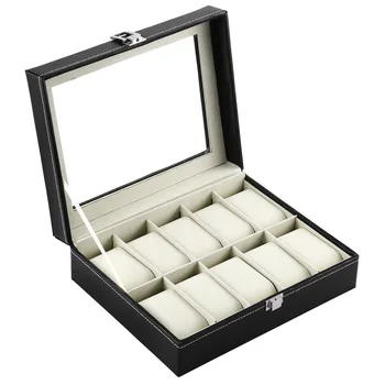

10 Grids Wristwatch Box Holder PU Leather Watch Box Watches Display Case Rectangle Jewelry Storage Boxes High Quality LX
