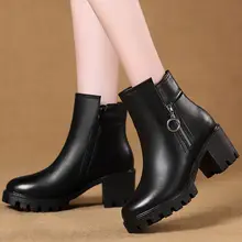 Женские ботильоны; botas mujer; кожаные дропшиппинг; коллекция года; зимние женские Ботинки martin с мехом; женские ботинки; большие размеры; черный цвет