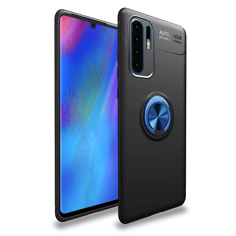 Blue Black Вращающийся на 360 ° кольцевой Кронштейн Автомобильный Магнитный чехол для huawei P 30 20 Pro Lite mate 30 20 10 Pro Lite противоударный мягкий бампер - Цвет: Blue Black