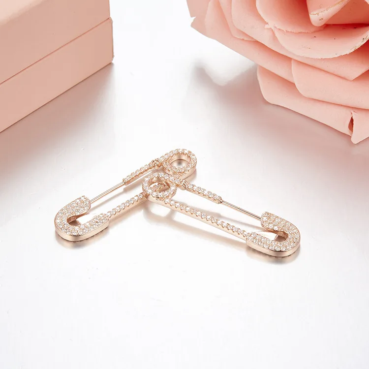 

Brand 925 Sterling Silver Earrings For Women Paper clips Pin Design Zircons Earrings Jewelry pendientes mujer moda 2018