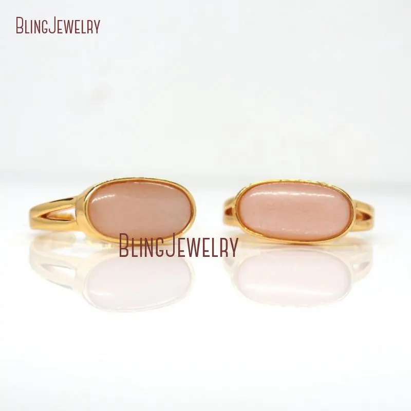 Кольцо из камня Sunstone с золотым ободком Золотое кольцо серебряное регулируемое кольцо RM28235